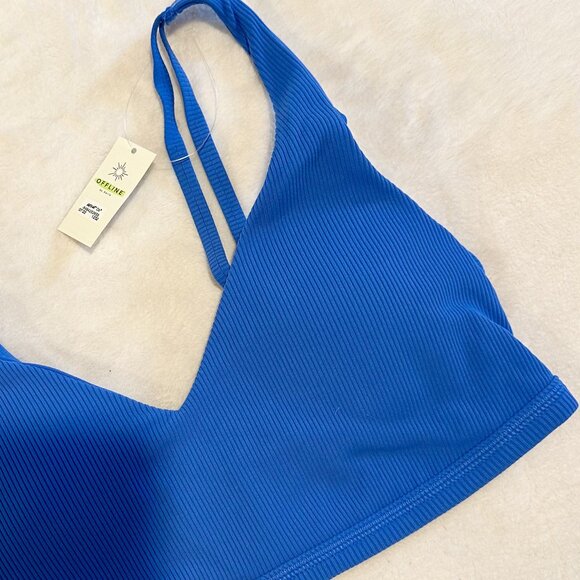 NWT Offline by Aerie Goals Blue Ribbed Padded Sports Bra - Size: Medium - Picture 5 of 8